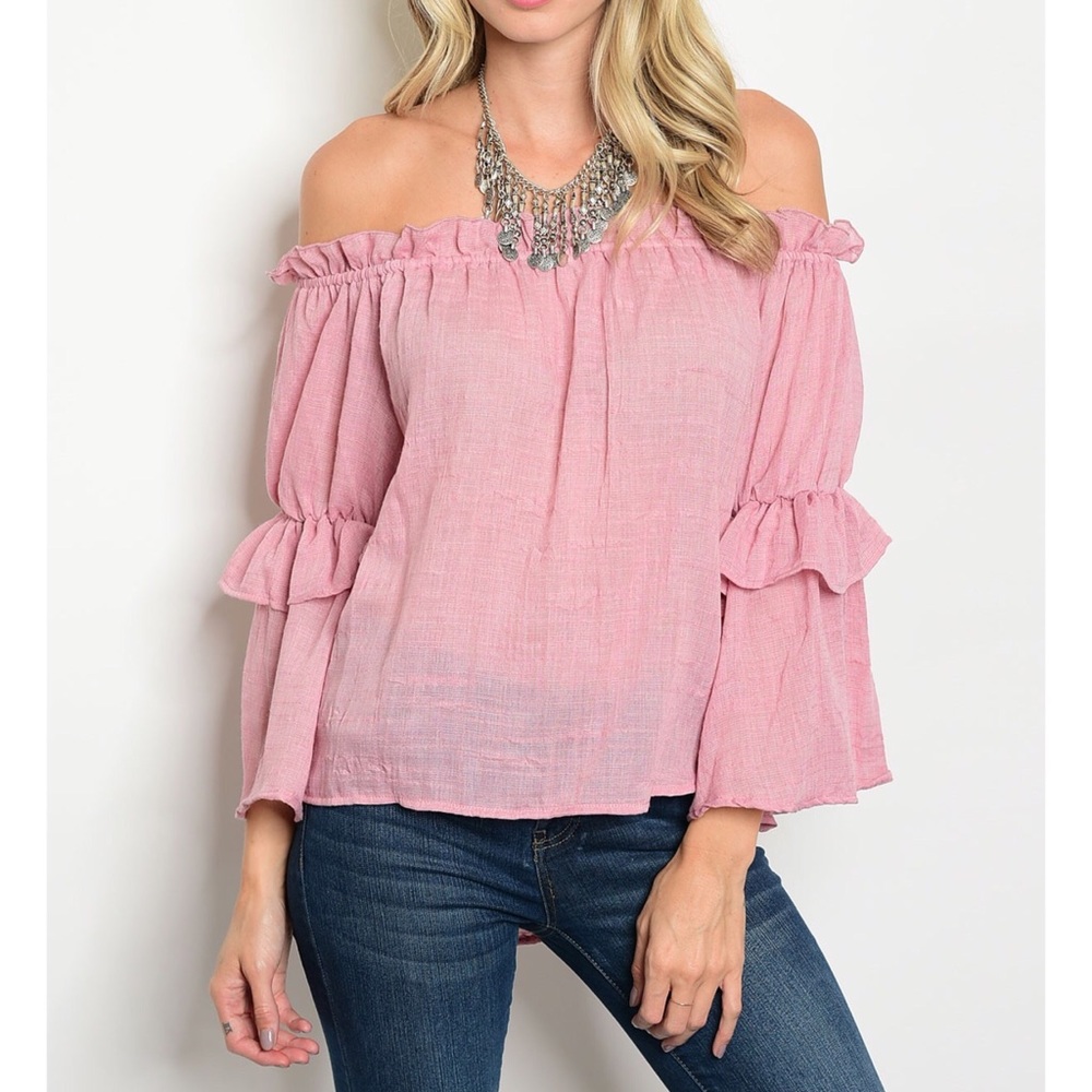 ❗️CLOSING SALE❗️Mauve OffShoulder RuffleSleeve Top - Picture 2 of 3